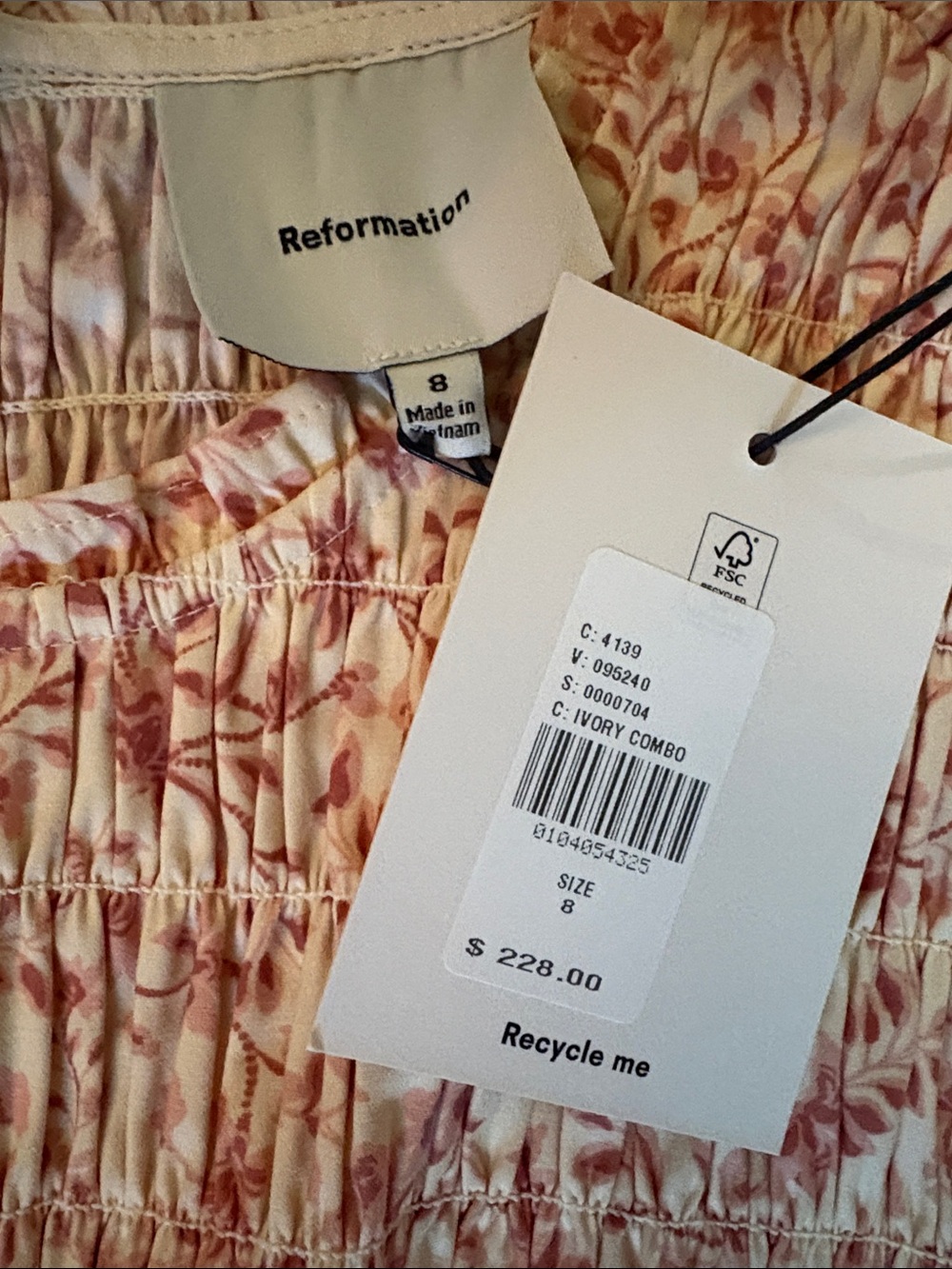 Reformation Ivory Combo Floral Smocked Mini Dress - Picture 6 of 8